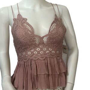 NWT Free People Adella Cami Blouse dusty rose tank Sz S